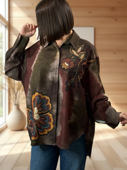 YSOLINE REF9 - CHEMISE OVERSIZE A MOTIF JUSQU'A LA TAILLE 52/54