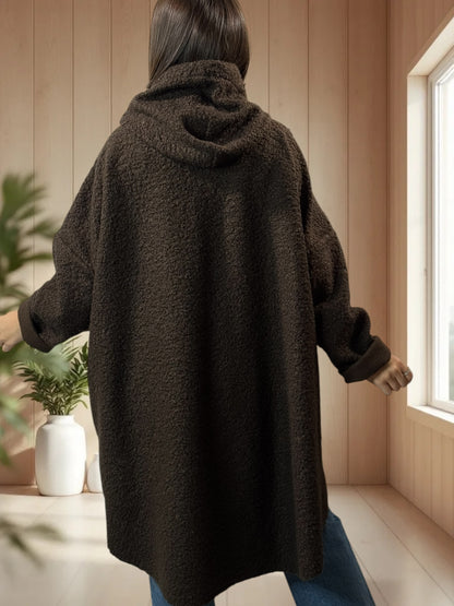 CAPRICE - VESTE OVERSIZE MARRON A CAPUCHE JUSQU'A LA TAILLE 54