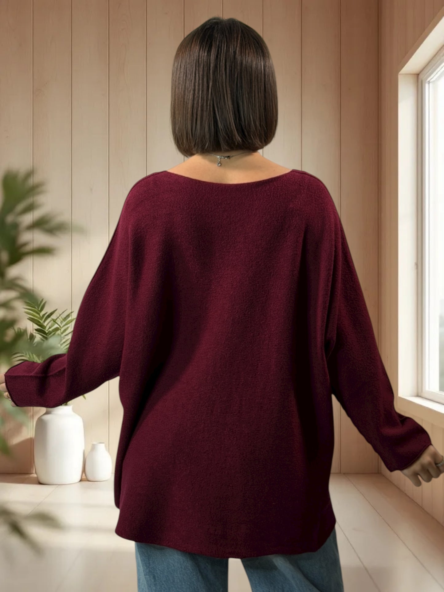 CHOUCHOU - PULL OVERSIZE BORDEAUX JUSQU'A LA TAILLE 54