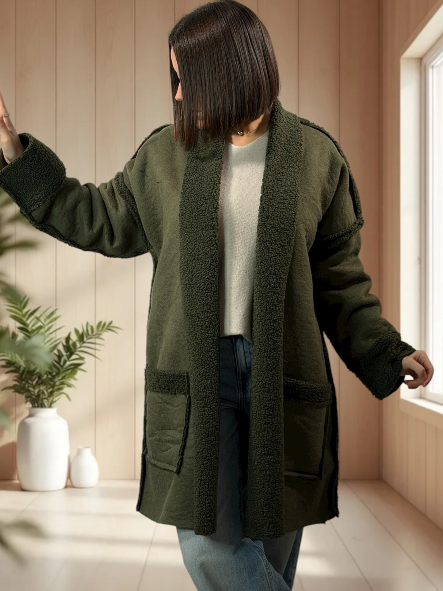 FREDERICO - VESTE KAKI OVERSIZE JUSQU'A LA TAILLE 52