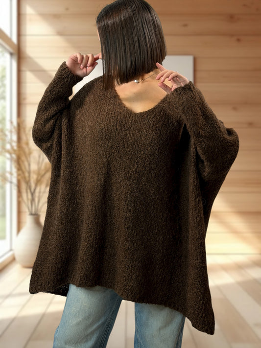 LUCKY - PULL MARRON OVERSIZE JUSQU'A LA TAILLE 56/58