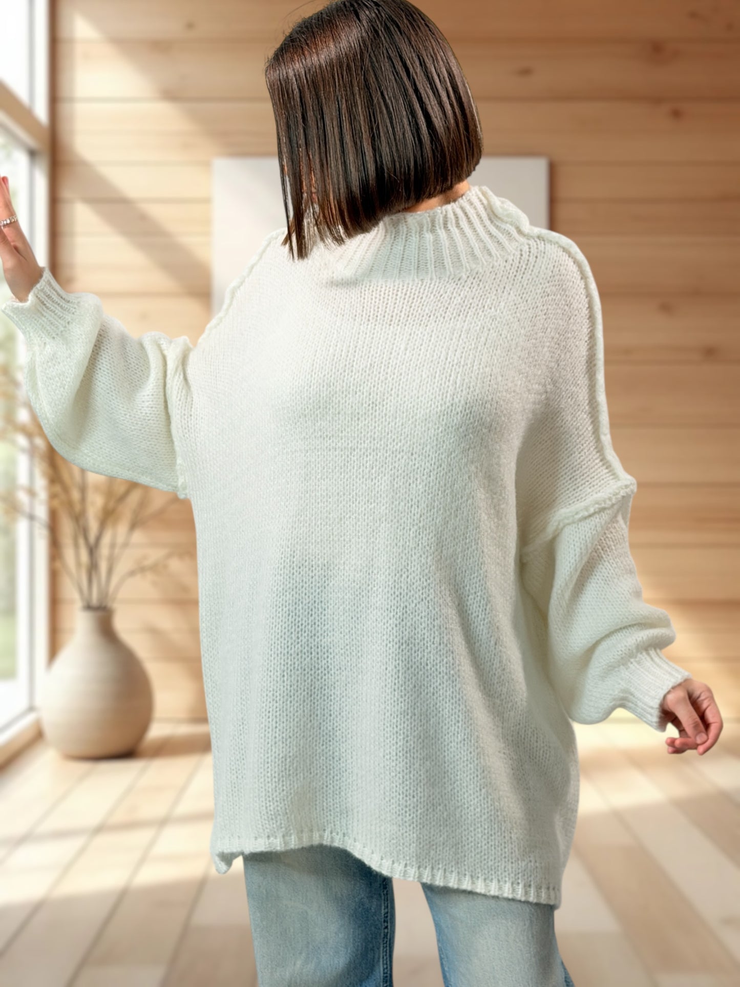 ESTELLE - PULL OVERSIZE BLANC CASSÉ JUSQU'A LA TAILLE 56/58