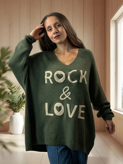 MICK - PULL OVERSIZE KAKI AVEC ALPAGA JUSQU'A LA TAILLE 56