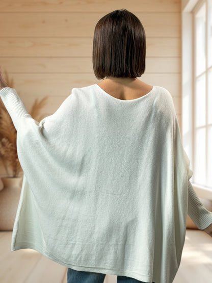 ZAZA - PULL OVERSIZE BLANC CASSE MOTIF ETOILE JUSQU'A LA TAILLE 56