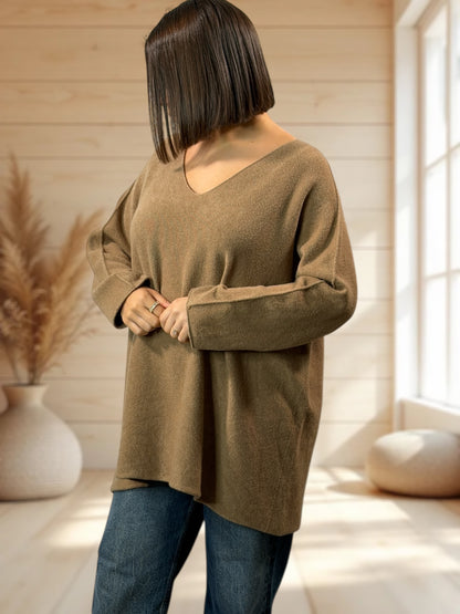 LARA - PULL OVERSIZE CAMEL JUSQU'A LA TAILLE 54