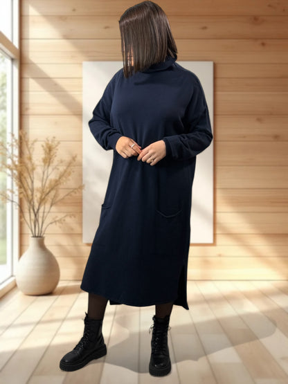 LEONIE - ROBE EN MAILLE MARINE OVERSIZE JUSQU'A LA TAILLE 48/50