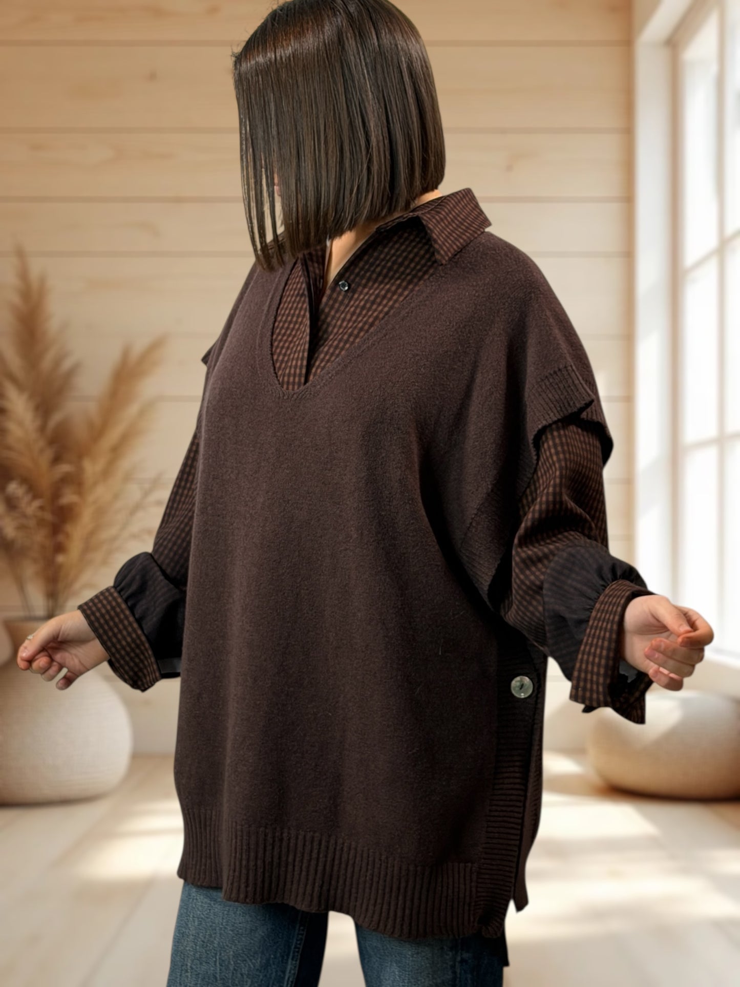 AURELIE - PULL MARRON SANS MANCHES JUSQU'A LA TAILLE 52