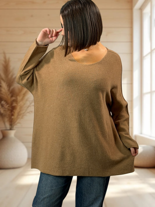 TINA - PULL OVERSIZE CAMEL JUSQU'A LA TAILLE 54