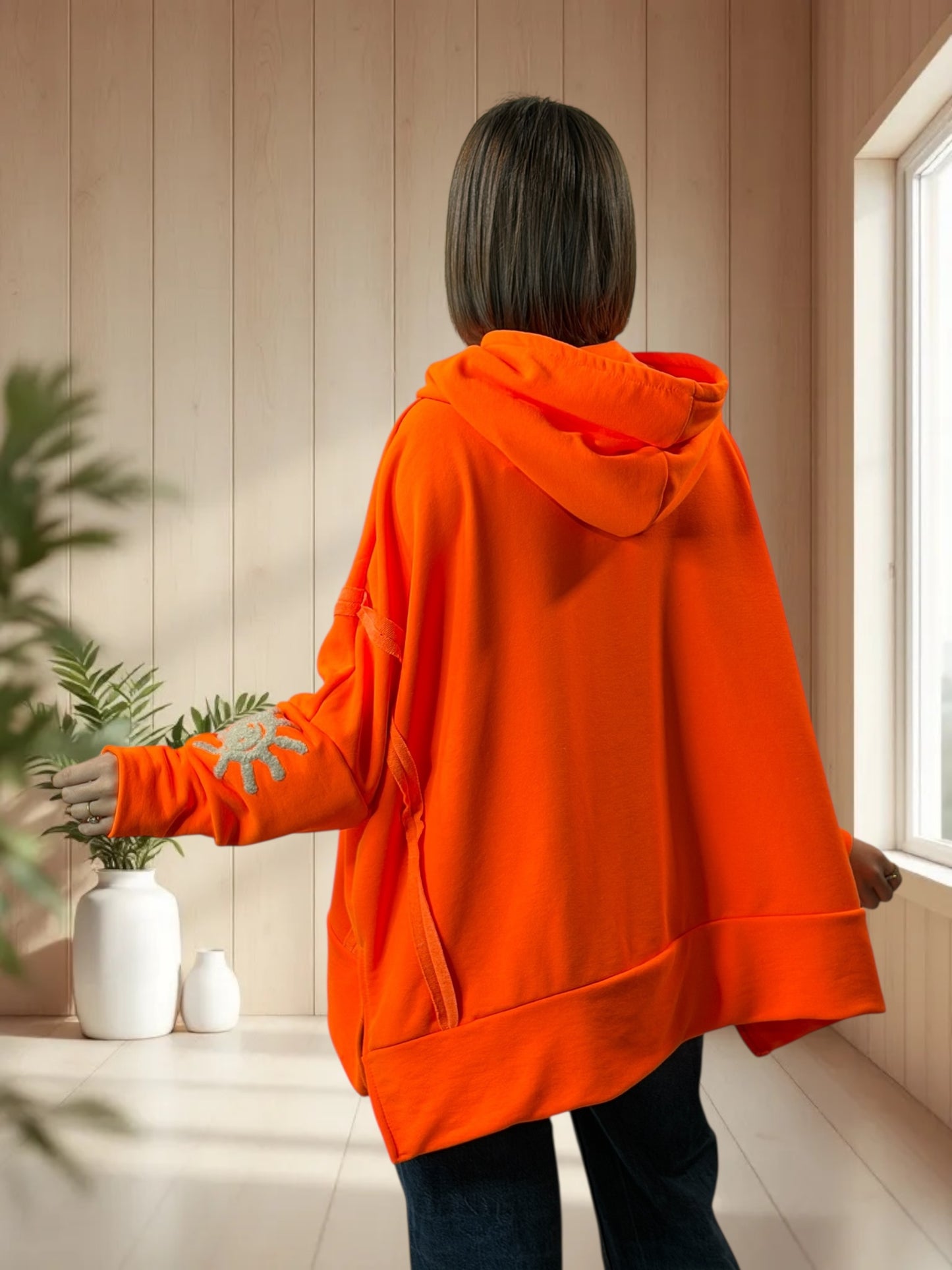 DANITO - SWEAT A CAPUCHE OVERSIZE ORANGE JUSQU'A LA TAILLE 56/58