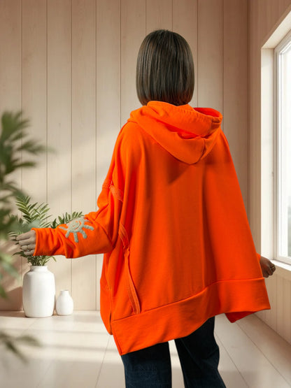 DANITO - SWEAT A CAPUCHE OVERSIZE ORANGE JUSQU'A LA TAILLE 56/58