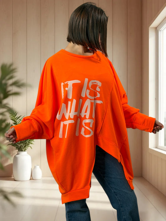 TEDDY - SWEAT OVERSIZE ORANGE JUSQU'A LA TAILLE 56