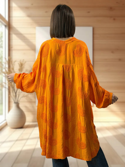 VERONICA - CHEMISE OVERSIZE ORANGE BRODERIE AU DOS JUSQU'A LA TAILLE 56