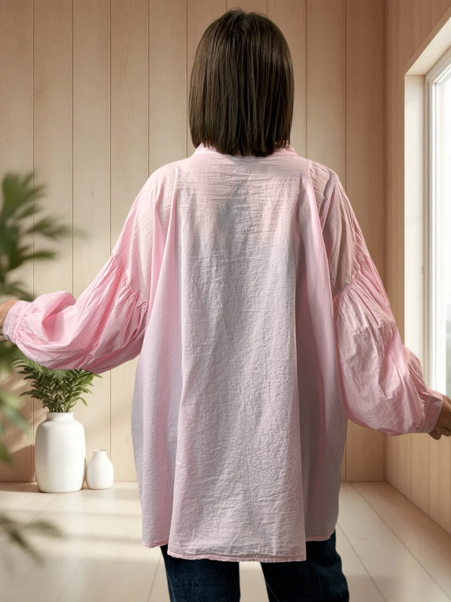 MADDY  - BLOUSE ROSE EN COTON JUSQU'A LA TAILLE 50/52