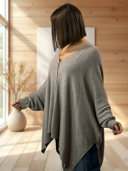 MATHILDE - GILET OVERSIZE TAUPE JUSQU'A LA TAILLE 56/58
