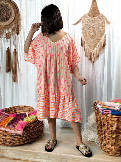 ROSA - ROBE OVERSIZE A RAYURE ORANGE JUSQU'A LA TAILLE 54