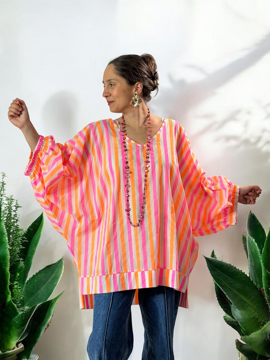 ABBY - BLOUSE OVERSIZE A RAYURE EN COTON JUSQU'A LA TAILLE 54