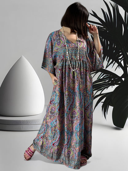 MATHILDA - ROBE LONGUE BOHEME ASPECT SOIE JUSQU'A LA TAILLE 54   REF19