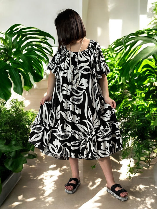 BANDOL - ROBE OVERSIZE NOIRE A MOTIF JUSQU'A LA TAILLE 56