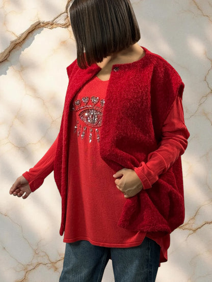 LUDO - GILET ROUGE SANS MANCHE JUSQU'A LA TAILLE 50/52