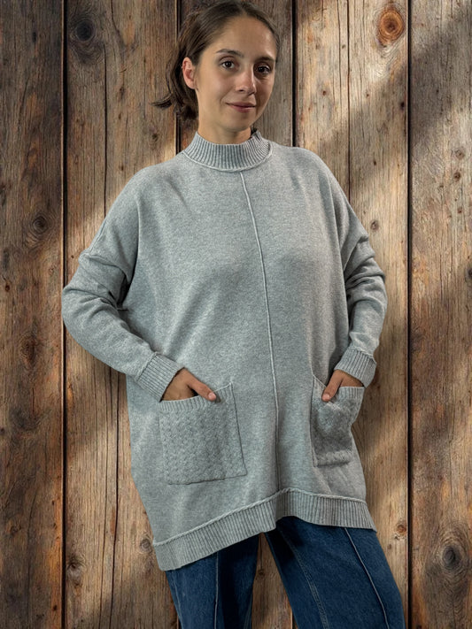 PATOU - PULL GRIS 2 POCHES JUSQU'A LA TAILLE 54