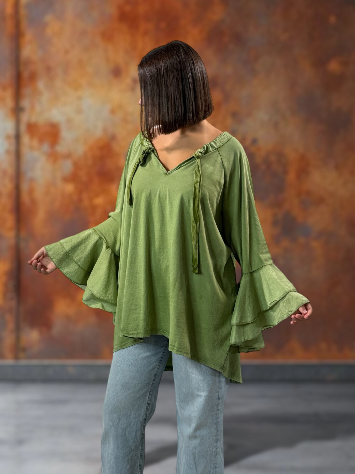 EMILIE - BLOUSE VERTE EN COTON OVERSIZE JUSQU'A LA TAILLE 52