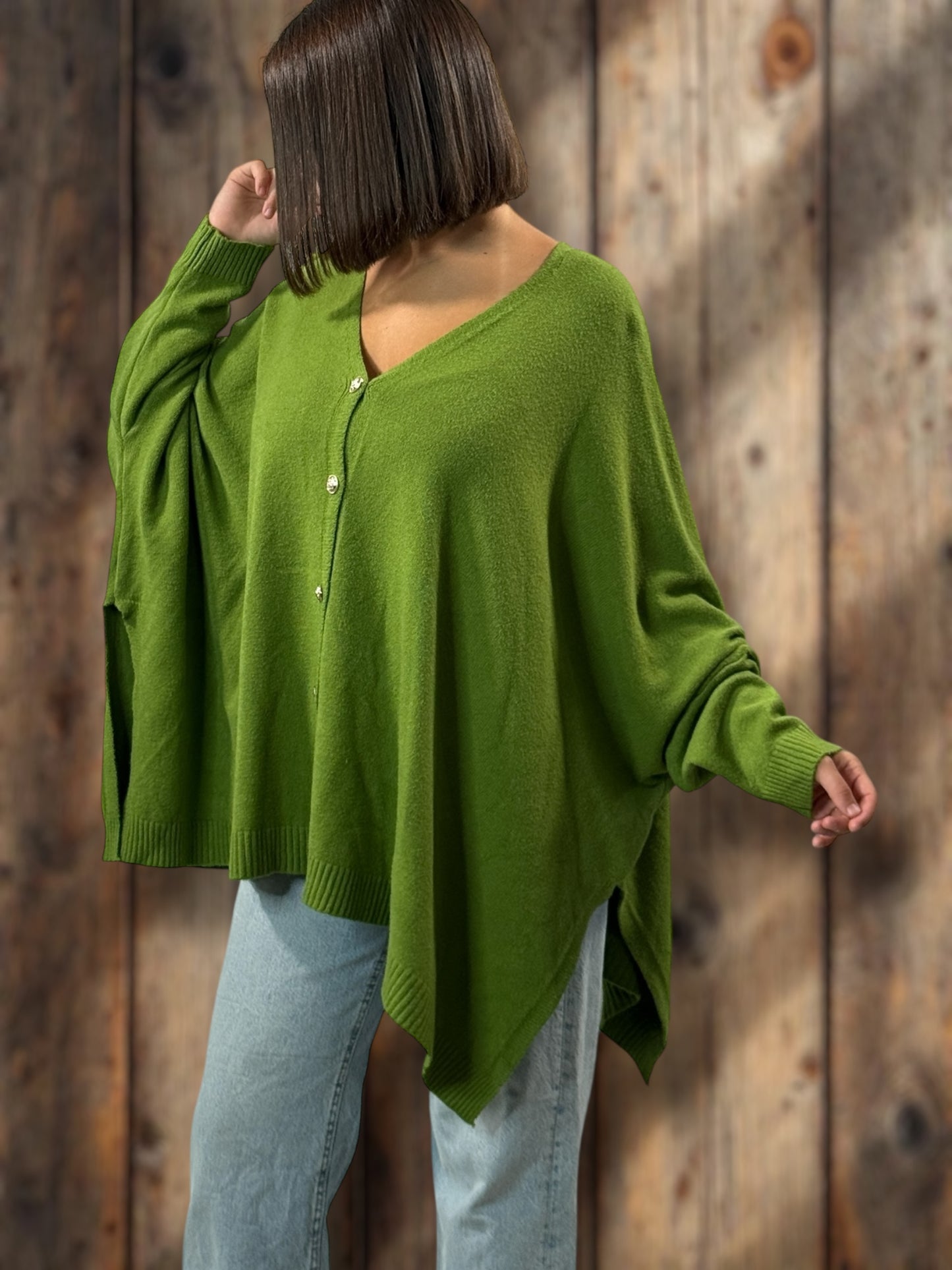 MATHILDE - GILET OVERSIZE VERT JUSQU'A LA TAILLE 56/58