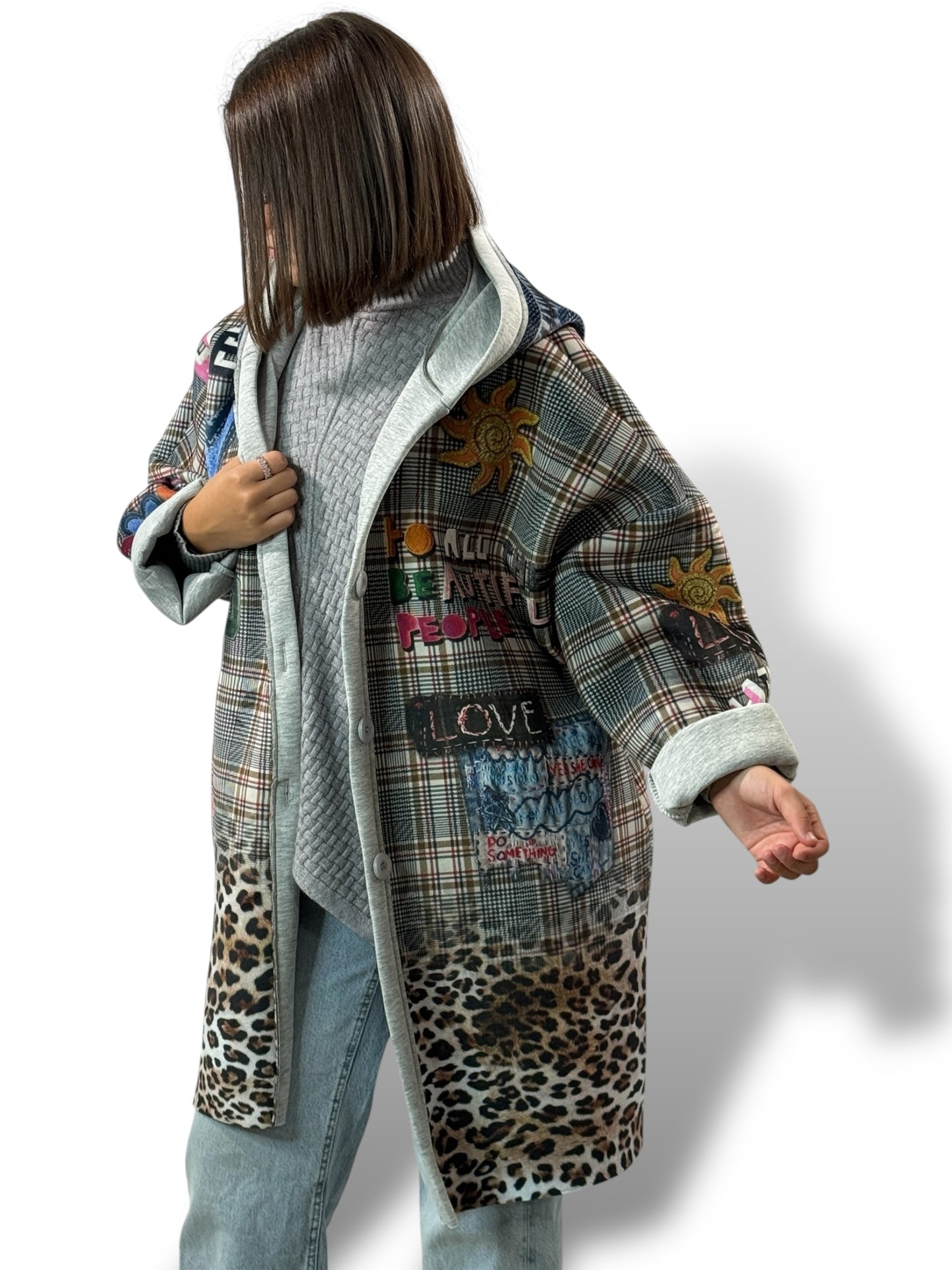 LULU - VESTE A CAPUCHE A MOTIF JUSQU'A LA TAILLE 52/54