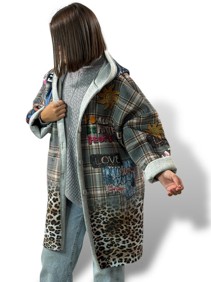 LULU - VESTE A CAPUCHE A MOTIF JUSQU'A LA TAILLE 52/54