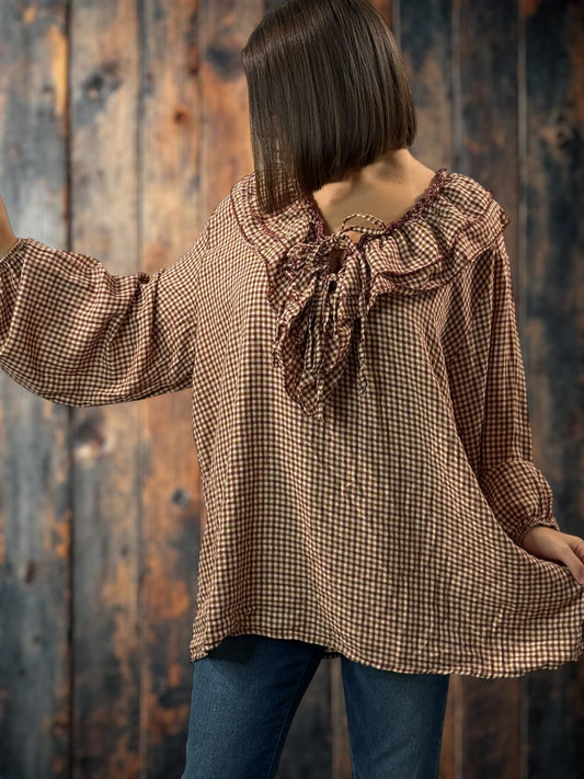 COLINE - BLOUSE A PETITS CARREAUX  JUSQU'A LA TAILLE 52/54
