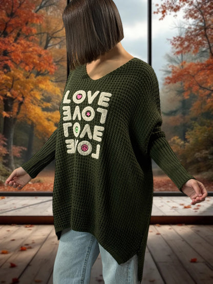 LOVELY - PULL OVERSIZE KAKI JUSQU'A LA TAILLE 56/58