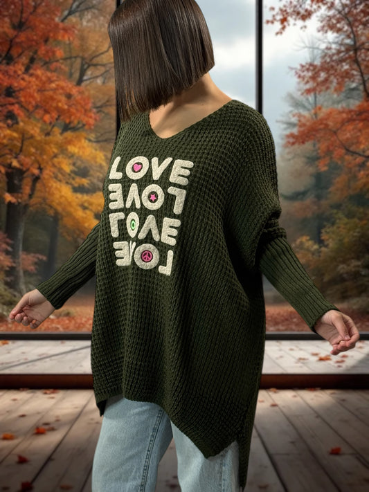 LOVELY - PULL OVERSIZE KAKI JUSQU'A LA TAILLE 56/58