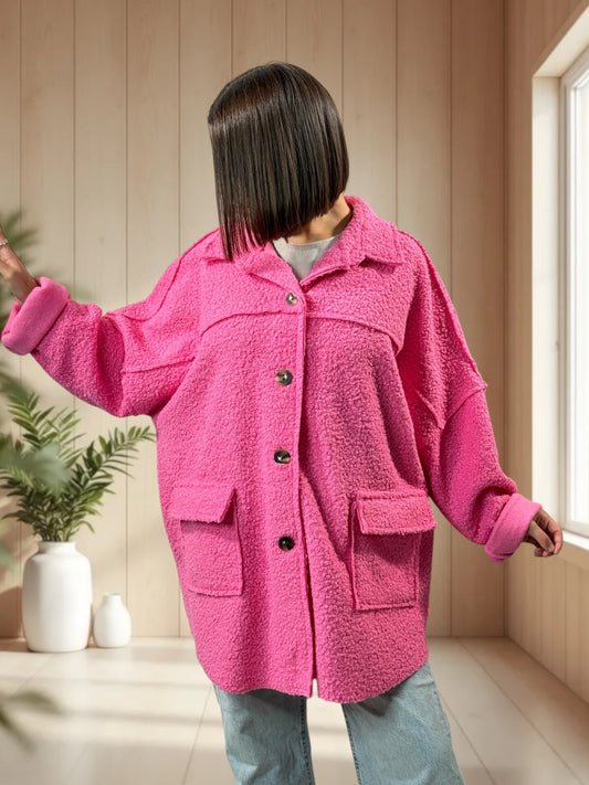 SANTAFEE - VESTE OVERSIZE ROSE JUSQU'A LA TAILLE 54/56