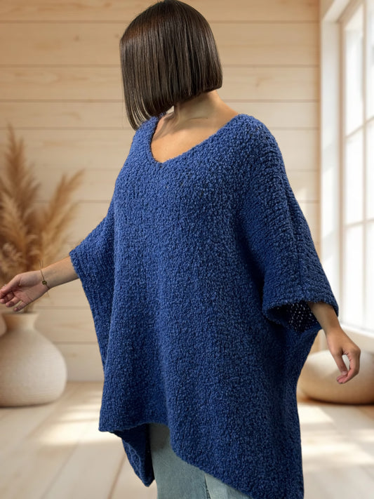 CAMILLE - PULL BLEU OVERSIZE JUSQU'A LA TAILLE 58