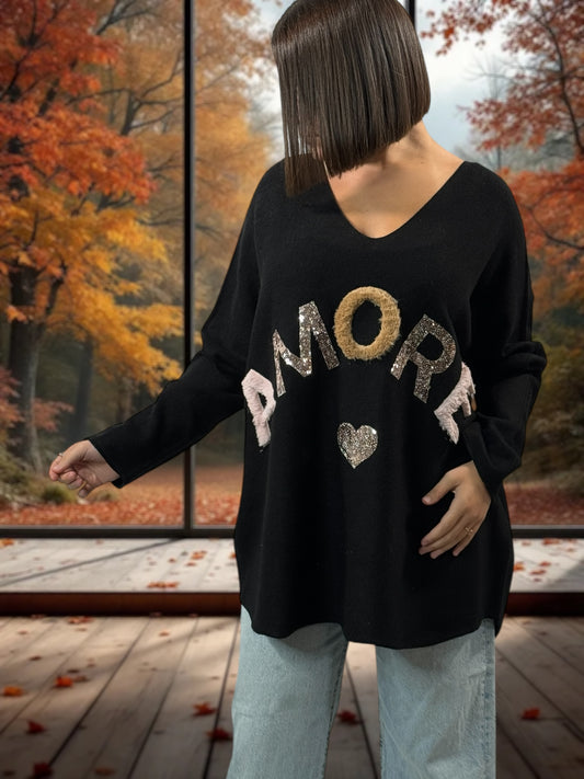 FANNY - PULL OVERSIZE NOIR JUSQU'A LA TAILLE 52