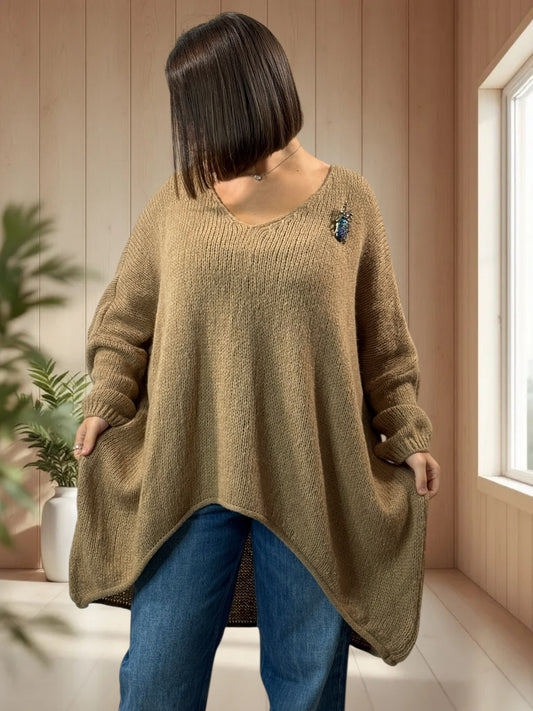 JULIA- PULL OVERSIZE CAMEL JUSQU'A LA TAILLE 56/58