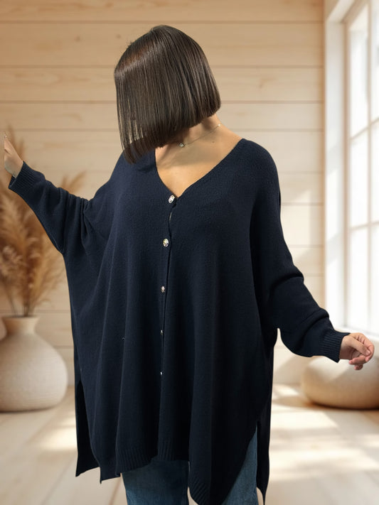 MATHILDE - GILET OVERSIZE MARINE JUSQU'A LA TAILLE 56/58