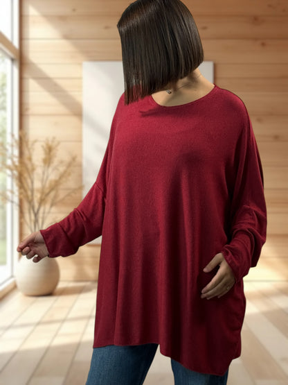 CAPRIO - PULL BORDEAUX EN MAILLE FLUIDE JUSQU'A LA TAILLE 54