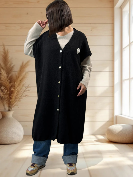 UGO - LONG GILET OVERSIZE NOIR JUSQU'A LA TAILLE 56/58