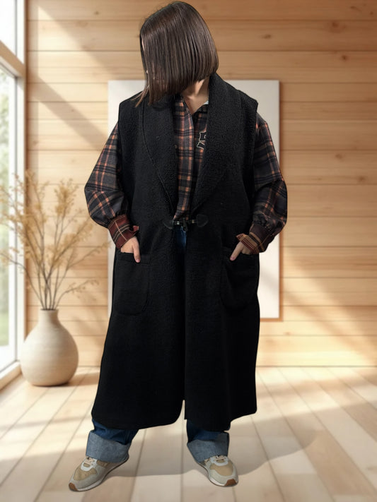 MAUD - GILET NOIR SANS MANCHES JUSQU'A LA TAILLE 54/56