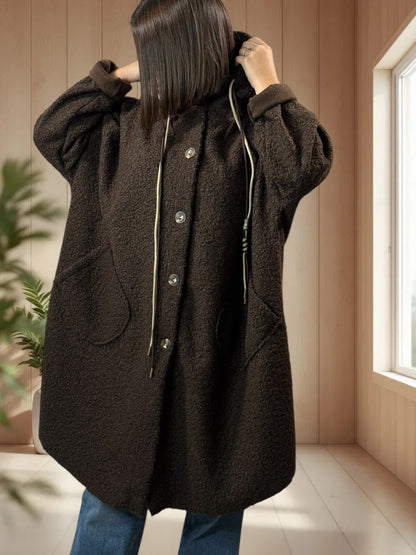 CAPRICE - VESTE OVERSIZE MARRON A CAPUCHE JUSQU'A LA TAILLE 54