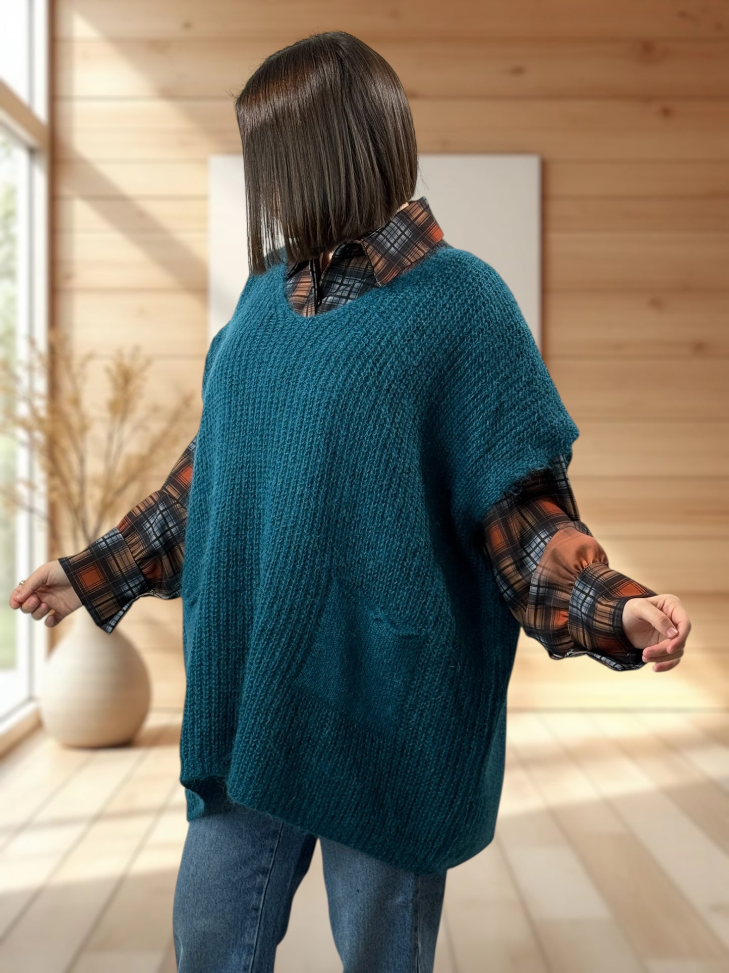 ENZO - PULL BLEU CANARD OVERSIZE JUSQU'A LA TAILLE 56