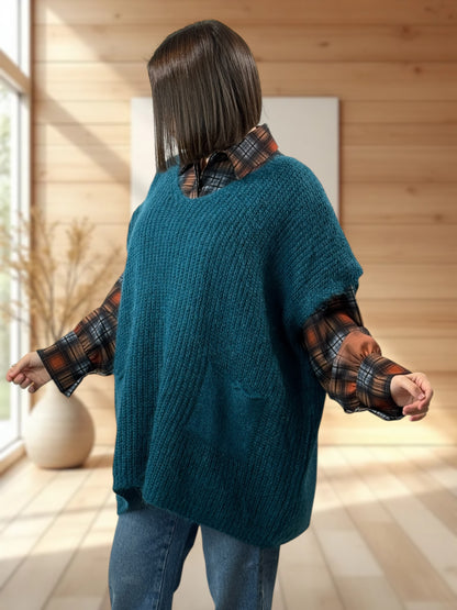 ENZO - PULL BLEU CANARD OVERSIZE JUSQU'A LA TAILLE 56