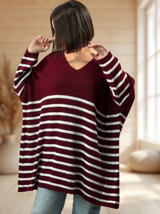 MANU - PULL MARINIERE BORDEAUX JUSQU'A LA TAILLE 56/58