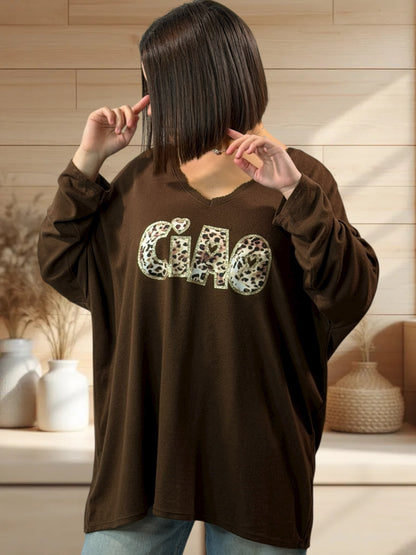 CIAO - PULL MARRON EN MAILLE FLUIDE JUSQU'A LA TAILLE 54/56