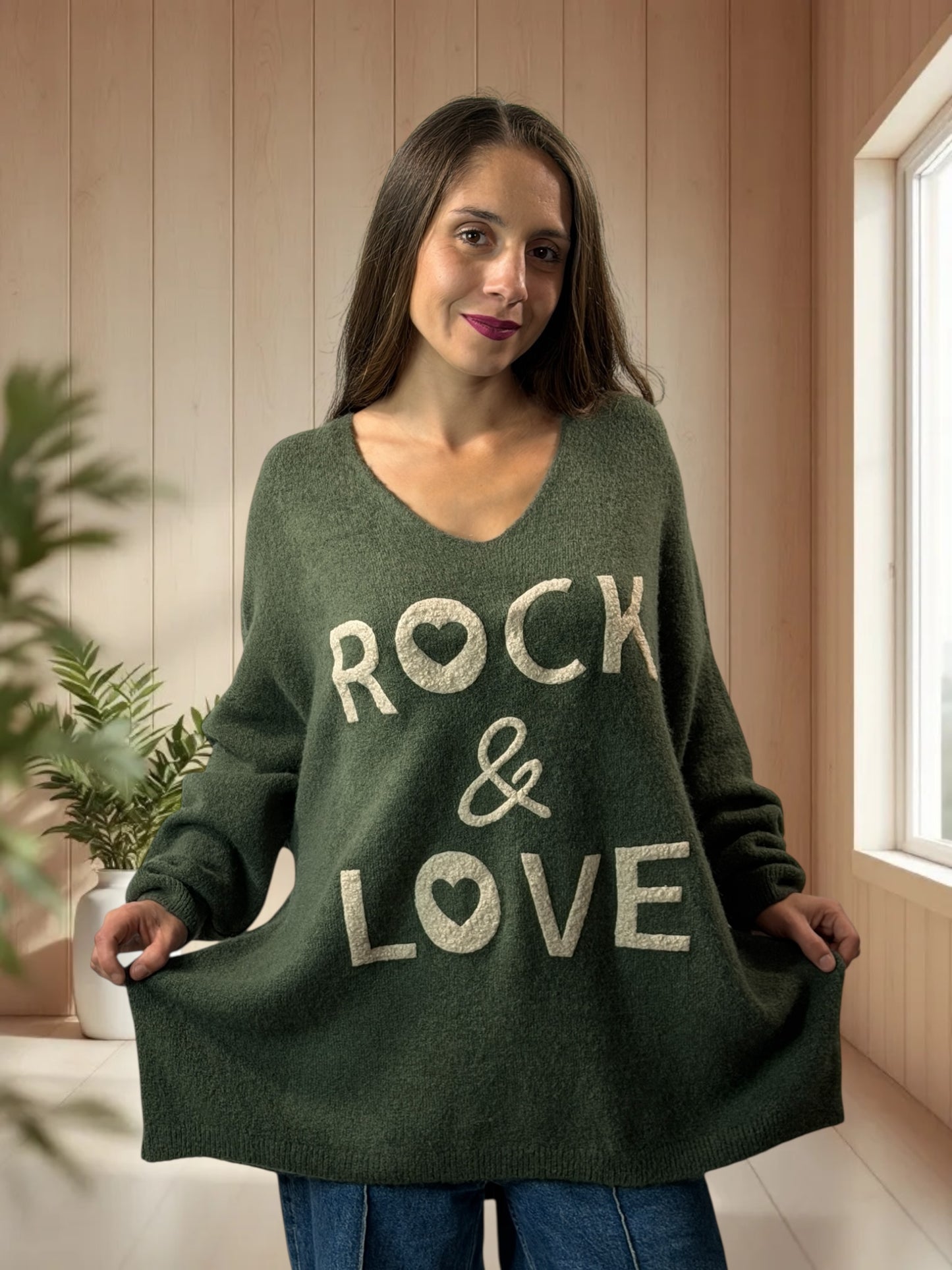 MICK - PULL OVERSIZE KAKI AVEC ALPAGA JUSQU'A LA TAILLE 56