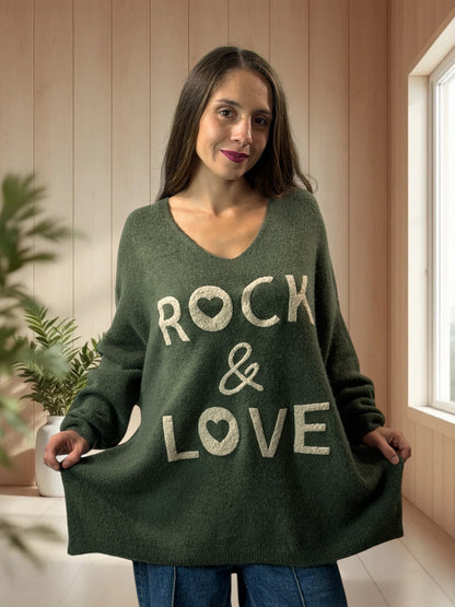 MICK - PULL OVERSIZE KAKI AVEC ALPAGA JUSQU'A LA TAILLE 56