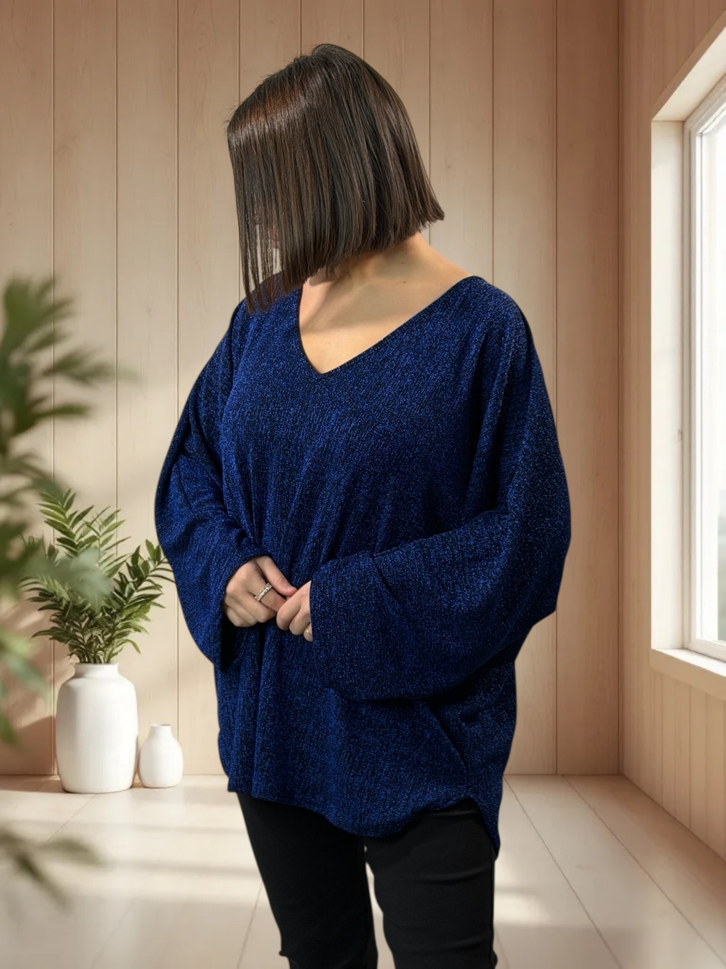 LAURY - TOP BLEU SCINTILLANT JUSQU'A LA TAILLE 54/56