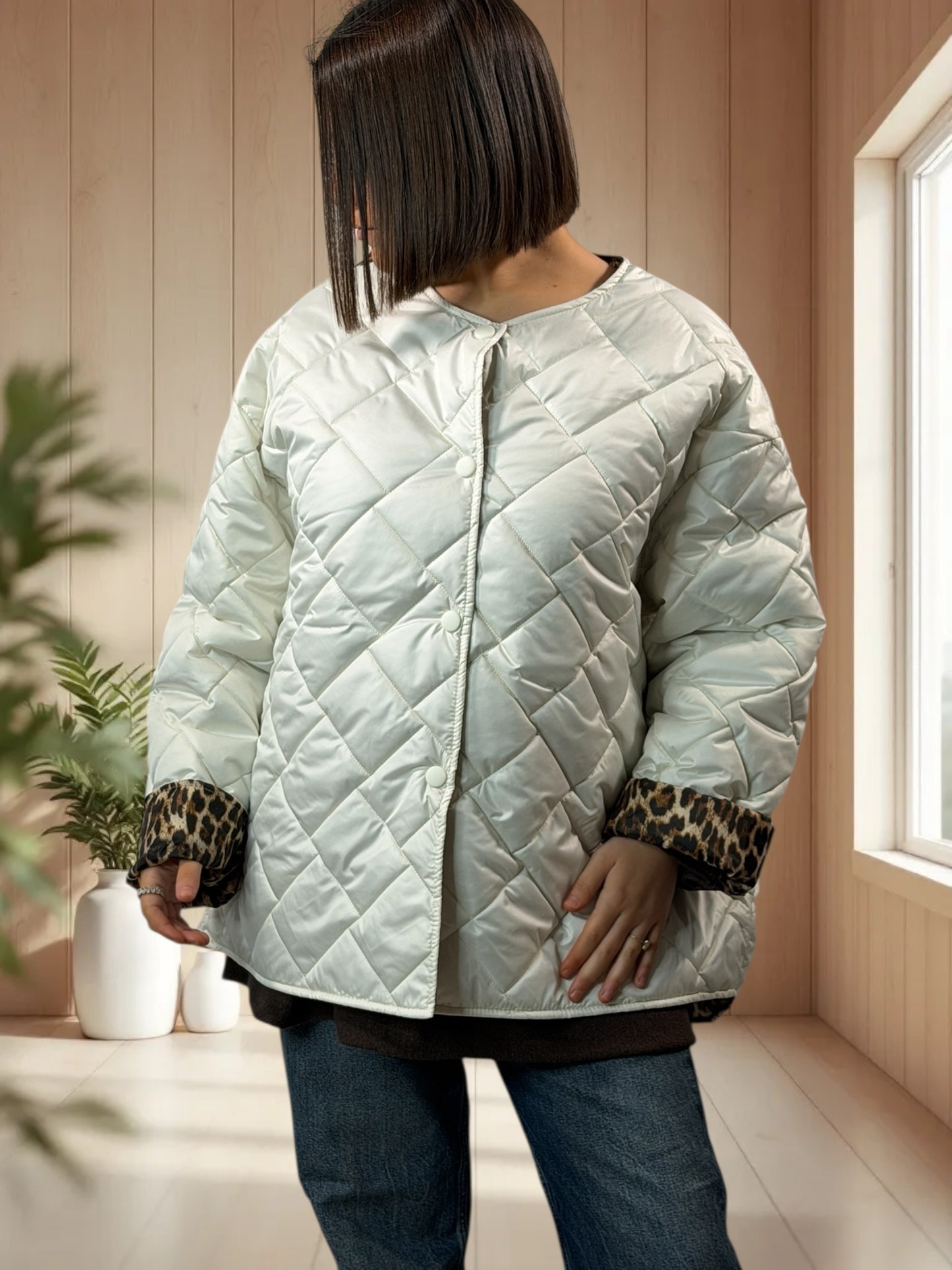 DEBORAH - DOUDOUNE BLANCHE INTERIEUR LEOPARD TAILLE 44 A 50