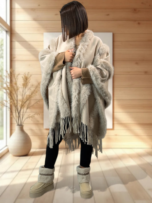 ERIKA - CAPE BEIGE FAUSSE FOURRURE