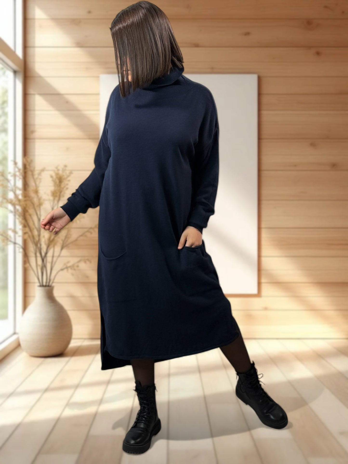 LEONIE - ROBE EN MAILLE MARINE OVERSIZE JUSQU'A LA TAILLE 48/50
